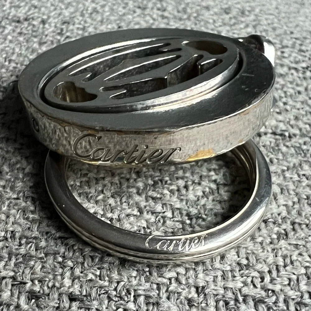 Cartier Silvertone stainless steel pivoting Double C key ring